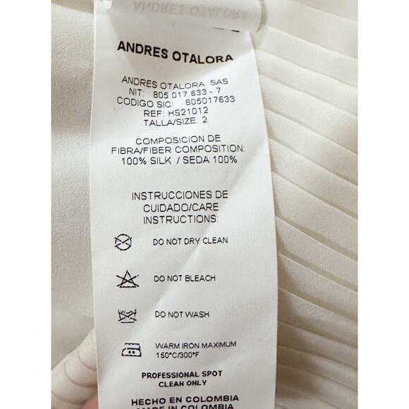Andres Otalora Gingko Ivory White Pleated Silk Strapless Crop Top Blouse Size 2 - Picture 6 of 6
